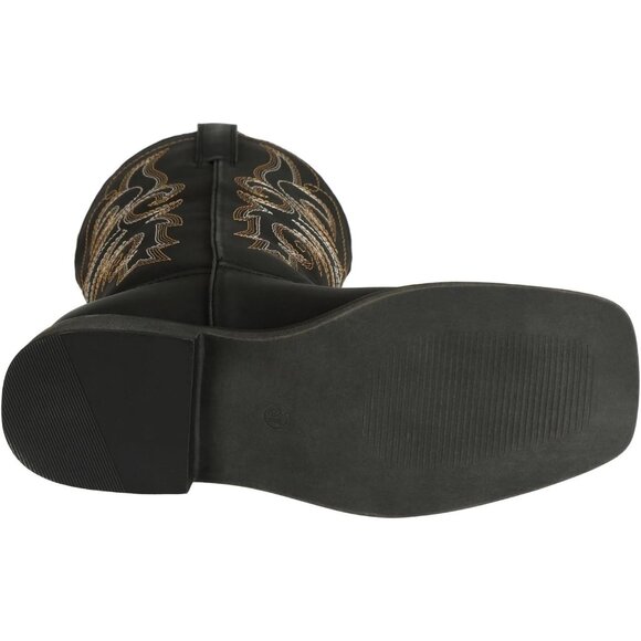 Black Women's Wide Width Cowboy Boots Square Toe Mid Calf Western Cowgirl Boots - Picture 4 of 8